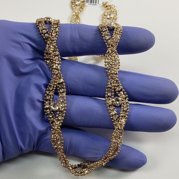 Gold Twisted Link Necklace w/ Sparkling Crystals – Adjustable 20" Statement - Picture 7 of 7